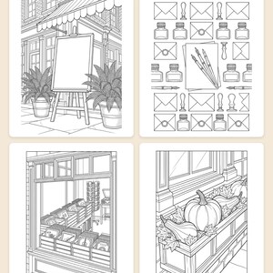 Small Shops on Main Street Coloring Book — Vintage Storefront Illustrations Printable PDF for Adults, 44 Pages, Instant Download image 2