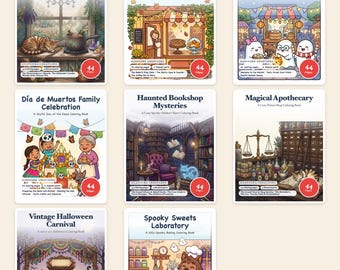 Halloween Coloring Book Bundle 8 Books 352 Pages, Cozy Autumn Witch Pumpkin Ghost Vintage Dia de Muertos PDF, Guaycura Creations