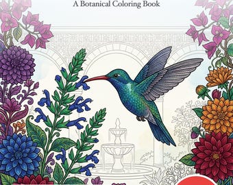 ハチドリの塗り絵ブック PDF メキシコの花 植物 大人の塗り絵ページ 印刷可能 テナンゴ オトミ タラベラデザイン 即時ダウンロード