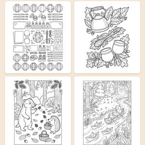 Libro para colorear del Festival de Linternas del Bosque de Otoño — Celebración Acogedora en el Bosque. PDF imprimible para mayores de 6 años y para toda la familia. 44 páginas. Descarga instantánea. imagen 2