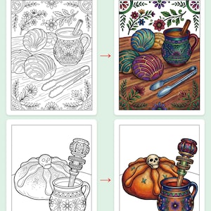 Cozy Cafe Coloring Book Bundle, 176 Pages Printable Coffee Lovers Pan Dulce Bakery Autumn Holiday Home Cafe PDF by Guaycura Creations image 3