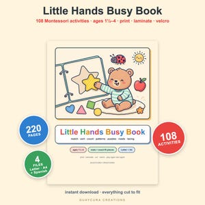 Toddler Busy Book Printable | Montessori Activity Binder PDF, 220 Pages, 108 Activities, English + Spanish, Letter + A4 image 1