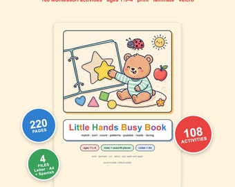 Toddler Busy Book Printable | Montessori Activity Binder PDF, 220 Pages, 108 Activities, English + Spanish, Letter + A4
