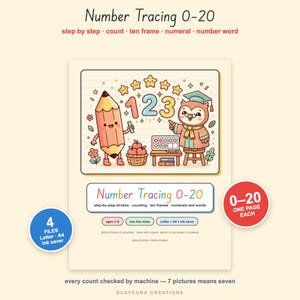 Number Tracing Worksheets 0–20 | Preschool Number Formation PDF with Counting, Ten Frames & Number Words, 26 Pages, Letter + A4 image 1