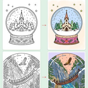 Snow Globe Coloring Book Printable PDF Winter Holiday Coloring Pages for Adults Kids, Christmas Activity, Instant Download Guaycura image 3