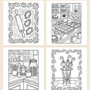Livro de colorir aconchegante de outono com padaria e café de abóboras — PDF imprimível para todas as idades, 44 páginas, download instantâneo imagem 2