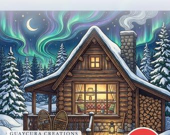 Malbuch „Gemütliche Winterhütten“ – Rustikale, eingeschneite Hütten (PDF zum Ausdrucken) für Erwachsene und Senioren, 44 Seiten, Sofort-Download