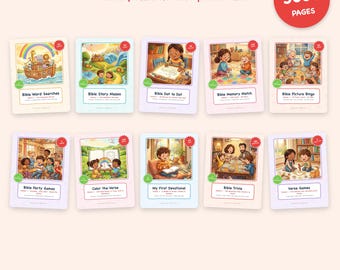 Mega Bible Activity Bundle for Kids, 560+ Pages Printable, Sunday School Games, Bible Coloring Verses Mazes Trivia Bingo, Homeschool PDF