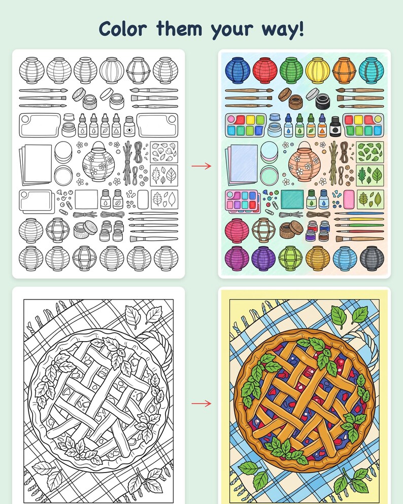 Libro para colorear del Festival de Linternas del Bosque de Otoño — Celebración Acogedora en el Bosque. PDF imprimible para mayores de 6 años y para toda la familia. 44 páginas. Descarga instantánea. imagen 3
