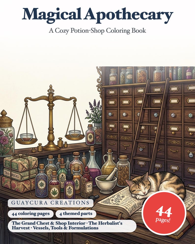 Magical Apothecary Coloring Book — Cozy Potion Shop Printable PDF for Adults, 44 Pages, Instant Download imagen 1