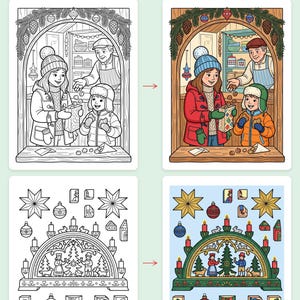 Winter Coloring Pages | Christmas Market Printable Coloring, 44 Detailed Folk Art Pages, Printable PDF Instant Download image 3