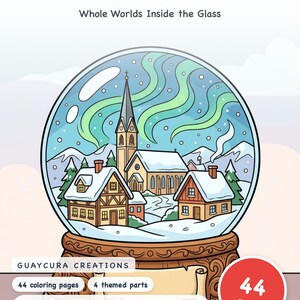 Snow Globe Coloring Book Printable PDF Winter Holiday Coloring Pages for Adults Kids, Christmas Activity, Instant Download Guaycura image 1