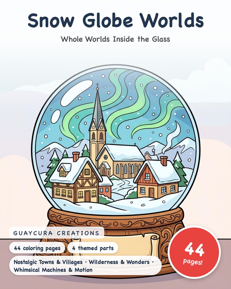 Snow Globe Coloring Book Printable PDF Winter Holiday Coloring Pages for Adults Kids, Christmas Activity, Instant Download Guaycura image 1