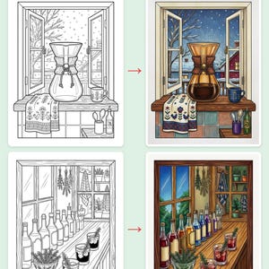 Cozy Coffee Christmas Coloring Book PDF Printable, Holiday Home Cafe Adult Coloring Pages, Hygge Aesthetic Coffee Lovers Gift image 3