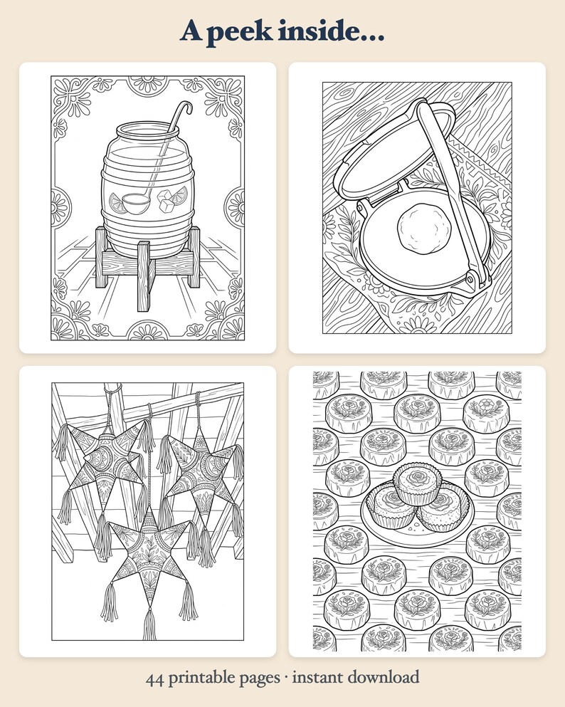 Cozy Mercado Mexicano Coloring Book — Mexican Market Printable PDF for Adults, 44 Pages, Instant Download image 2