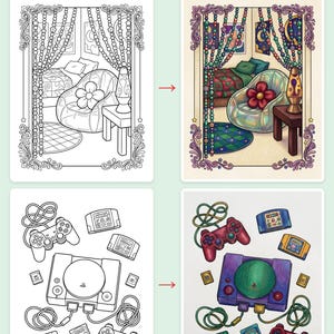 Libro da colorare per la camera da letto in stile anni 2000 — Nostalgia Y2K, PDF stampabile per adolescenti e adulti, 44 pagine, download immediato immagine 3