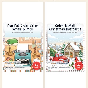 Snail Mail Coloring Bundle: Pen Pal Club & Christmas Postcards Printable PDF | 88 Pages Adult Coloring | Guaycura Creations image 1