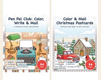 Snail Mail Coloring Bundle: Pen Pal Club & Christmas Postcards Printable PDF | 88 Pages Adult Coloring | Guaycura Creations