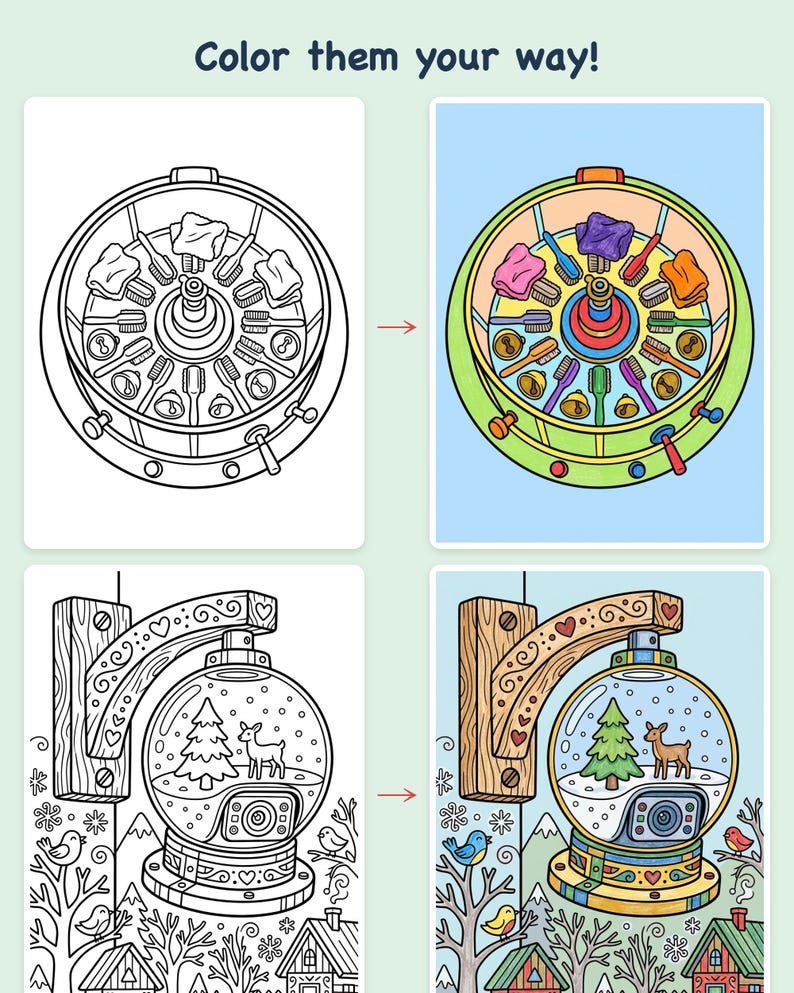 Kleurboek 'North Pole Workshop Mystery' — Elf Detective Verhaal - Printbare PDF voor kinderen van 5-8 jaar, 44 pagina's, direct te downloaden afbeelding 3