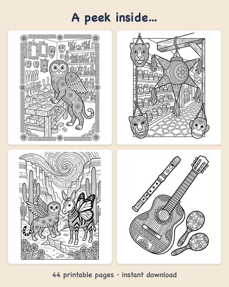 Alebrije Friends Quest Coloring Book — Mexican Folk-Art Adventure Printable PDF for Kids Ages 6-10, 44 Pages, Instant Download image 2