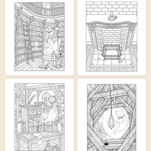 Haunted Bookshop Mysteries Coloring Book — Cozy Spooky Printable PDF with Hidden Objects, 44 Pages image 2