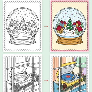 Color & Mail Christmas Postcards Coloring Book — Color and Send Vintage Cards Printable PDF for Family, 44 Pages, Instant Download image 3