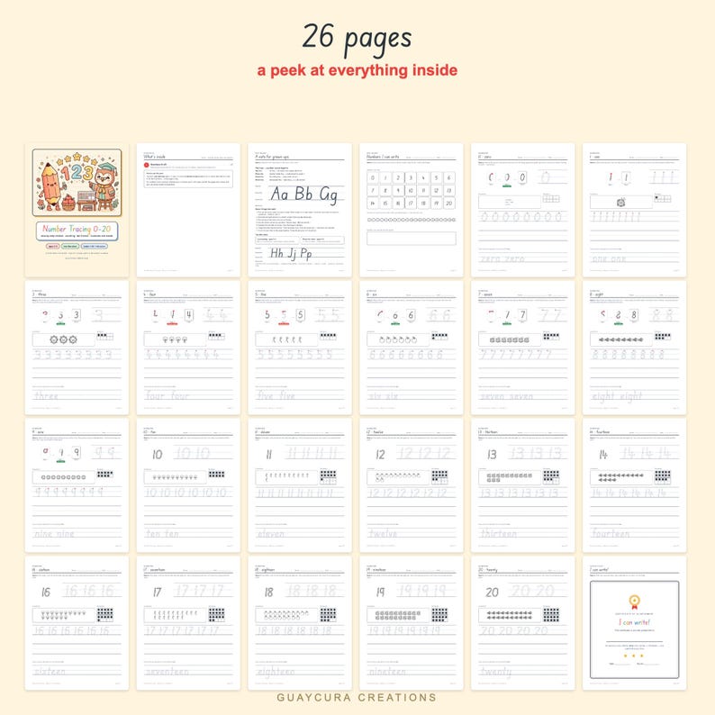 Number Tracing Worksheets 0–20 | Preschool Number Formation PDF with Counting, Ten Frames & Number Words, 26 Pages, Letter + A4 image 5