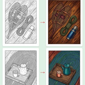 Cozy Winter Cabins Coloring Book — Snowed-In Rustic Cabins Printable PDF for Adults & Seniors, 44 Pages, Instant Download image 3
