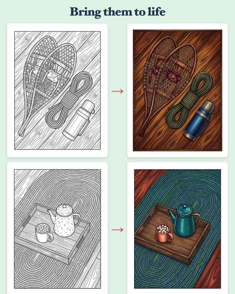 Cozy Winter Cabins Coloring Book — Snowed-In Rustic Cabins Printable PDF for Adults & Seniors, 44 Pages, Instant Download image 3
