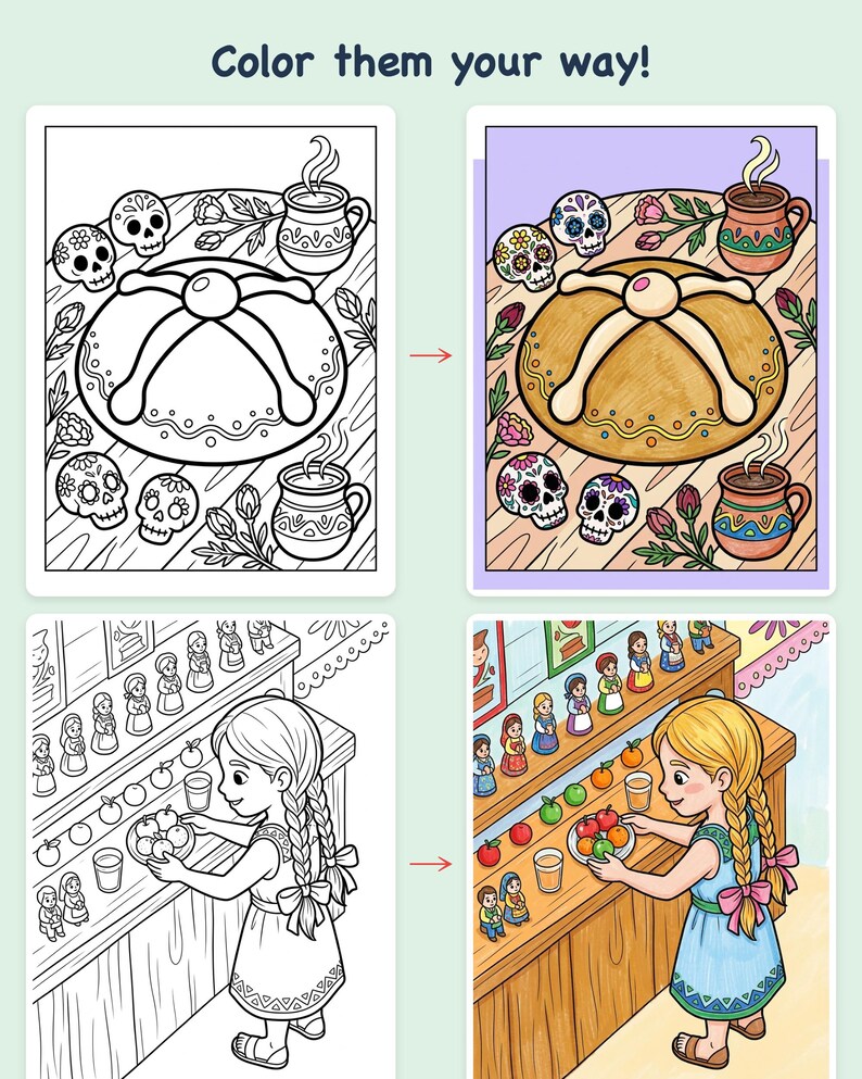 Día de Muertos Family Coloring Book — Day of the Dead Printable PDF for Kids, 44 Pages, Instant Download image 3