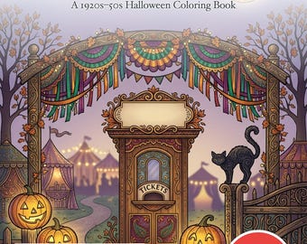 Vintage Halloween Carnival Coloring Book — Nostalgic Retro Autumn Printable PDF for Teens & Adults, 44 Pages, Instant Download