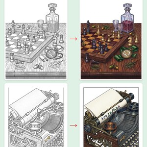 ダークアカデミア塗り絵PDF、美的図書館ミステリー大人向け塗り絵ページ、読書好きの学者へのギフト、ゴシックデジタルダウンロード 画像 3