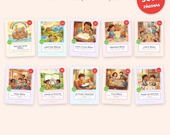 Mega Paquete Bíblico para Niños 560+ Páginas Imprimible, Juegos Escuela Dominical, Lotería Trivia Laberintos Devocional, Español PDF