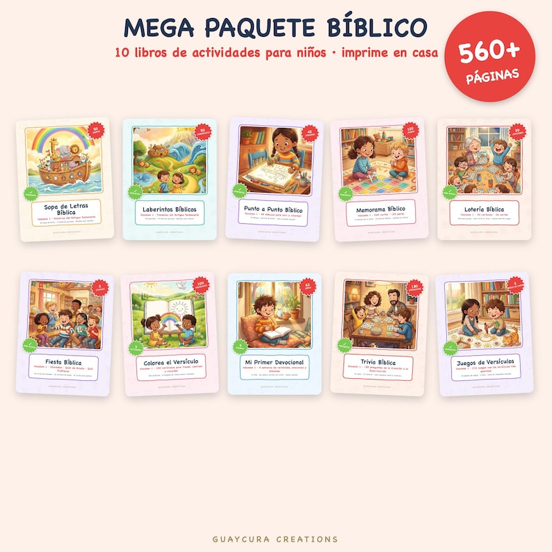 Bible Games For Kids | Mega Paquete Bíblico para Niños 560+ Páginas Imprimible, 10 Books in Spanish, Printable PDF Instant Download image 1
