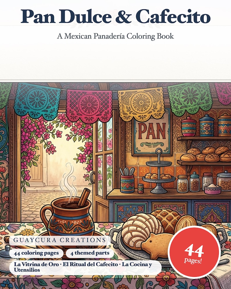 Pan Dulce & Cafecito Coloring Book — Mexican Panadería Printable PDF for Adults, 44 Pages, Instant Download Bild 1