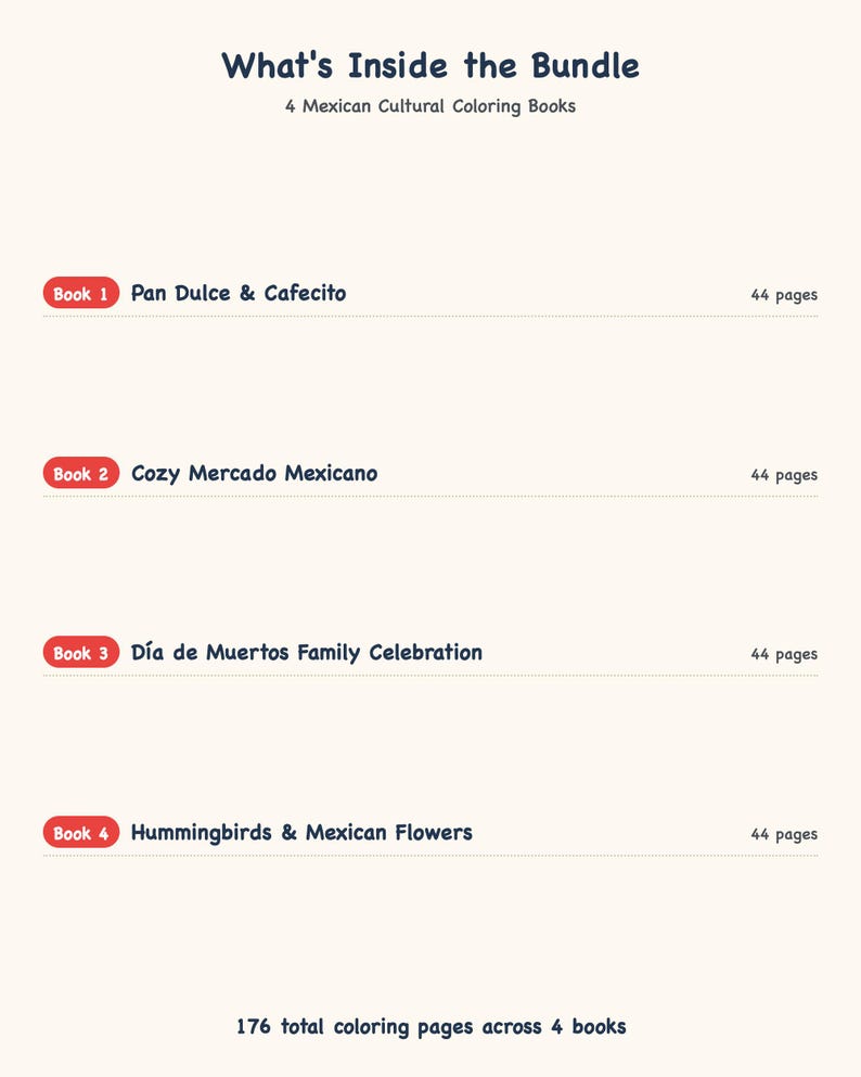 Colores de México 4-Book Coloring Bundle: 176 Pages of Pan Dulce, Cozy Mercado, Día de Muertos & Mexican Flowers by Guaycura Creations image 2