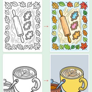 Livro de colorir aconchegante de outono com padaria e café de abóboras — PDF imprimível para todas as idades, 44 páginas, download instantâneo imagem 3
