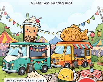 Dibujos para colorear de boba adorables / Libro para colorear del festival de food trucks kawaii, 44 dibujos de comida callejera japonesa adorables, descarga instantánea en PDF imprimible