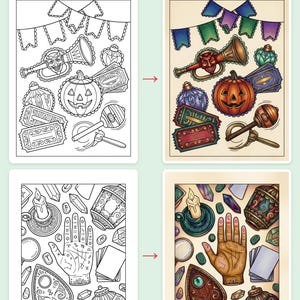Libro para colorear de carnaval de Halloween vintage: PDF imprimible retro nostálgico de otoño para adolescentes y adultos, 44 páginas, descarga instantánea. imagen 3
