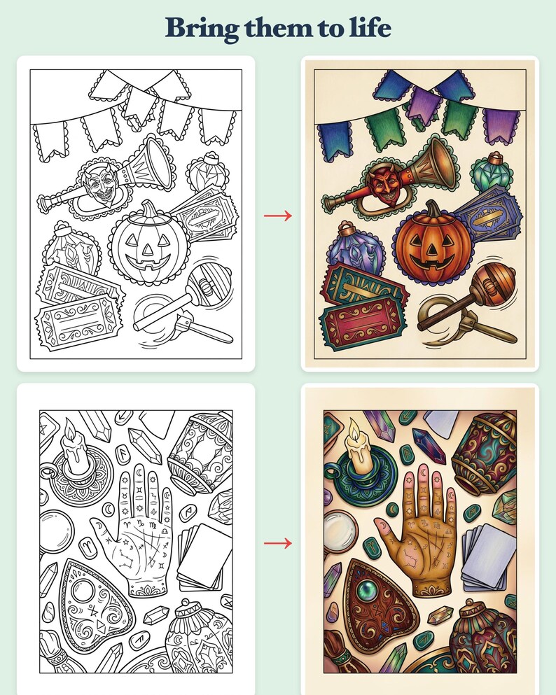Libro para colorear de carnaval de Halloween vintage: PDF imprimible retro nostálgico de otoño para adolescentes y adultos, 44 páginas, descarga instantánea. imagen 3