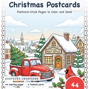 Color & Mail Christmas Postcards Coloring Book — Color and Send Vintage Cards Printable PDF for Family, 44 Pages, Instant Download image 1