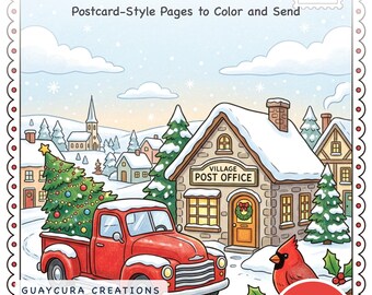 Color & Mail Christmas Postcards Coloring Book — Color and Send Vintage Cards Printable PDF for Family, 44 Pages, Instant Download