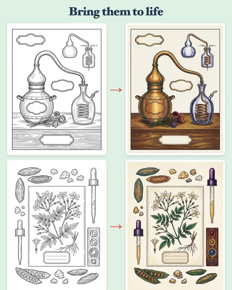 Das Parfümatelier-Malbuch – Elegante Apothekermotive, druckbare PDF-Datei für Erwachsene, 44 Seiten, Sofort-Download Bild 3
