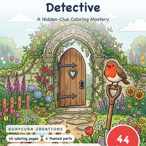 Kleurboek 'Geheime Tuin Detective' — Een printbaar PDF-bestand met verborgen aanwijzingen voor kinderen van 8-12 jaar, 44 pagina's, direct te downloaden. afbeelding 1