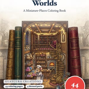Tiny Shops and Mini Worlds Coloring Book Printable PDF Cozy Diorama Book Nook Mouse World Coloring Pages for Adults Instant Download image 1
