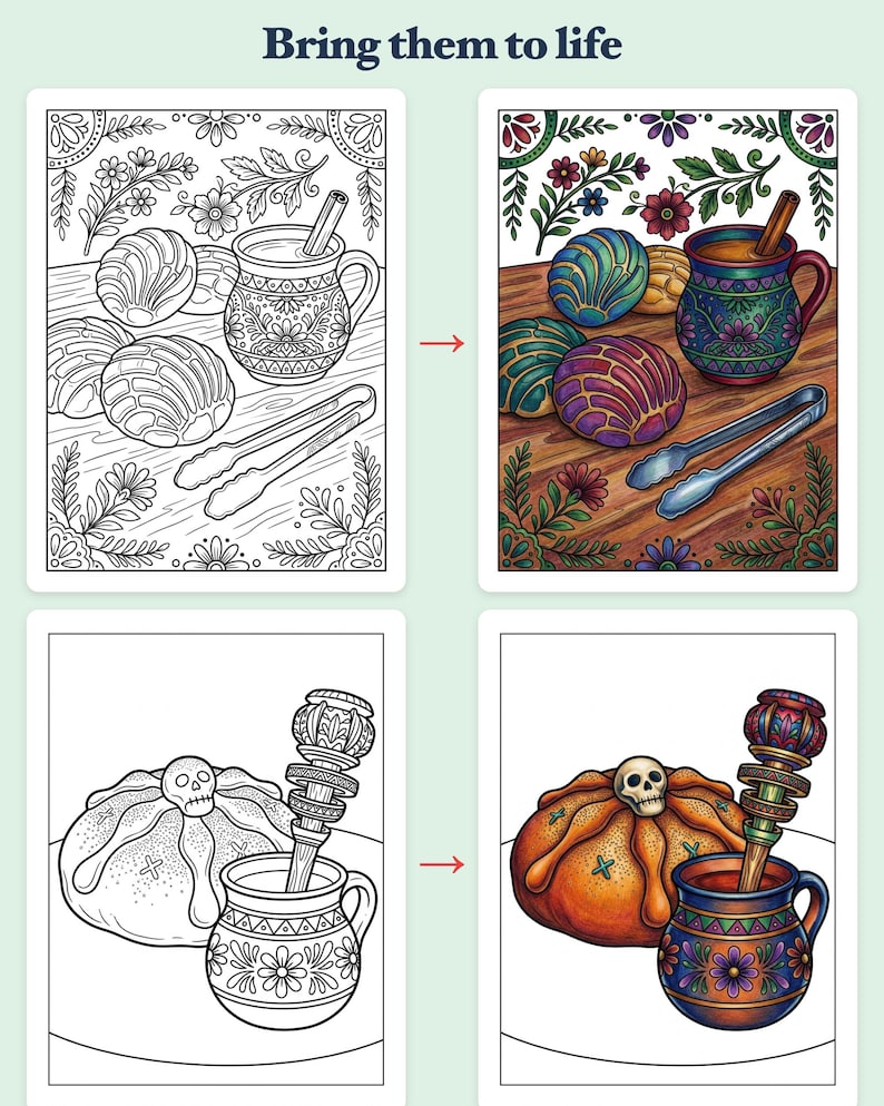 Pan Dulce & Cafecito Coloring Book — Mexican Panadería Printable PDF for Adults, 44 Pages, Instant Download Bild 3