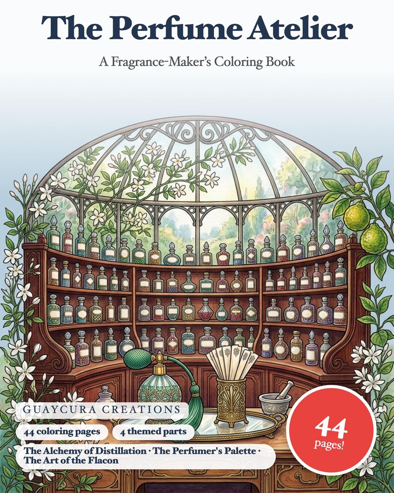 Das Parfümatelier-Malbuch – Elegante Apothekermotive, druckbare PDF-Datei für Erwachsene, 44 Seiten, Sofort-Download Bild 1