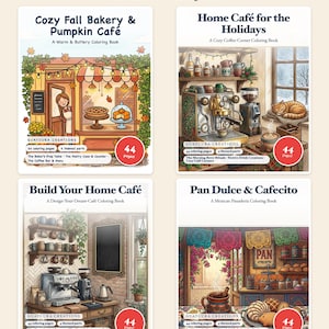 Cozy Cafe Coloring Book Bundle, 176 Pages Printable Coffee Lovers Pan Dulce Bakery Autumn Holiday Home Cafe PDF by Guaycura Creations image 1