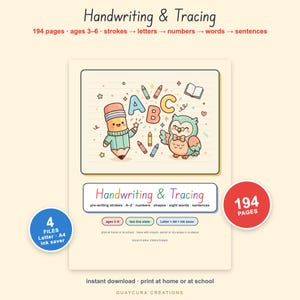 Handwriting Practice Worksheets | Preschool Tracing Pack PDF, 194 Pages: Letters, Numbers, Shapes, Sight Words, Letter + A4 + Ink Saver image 1
