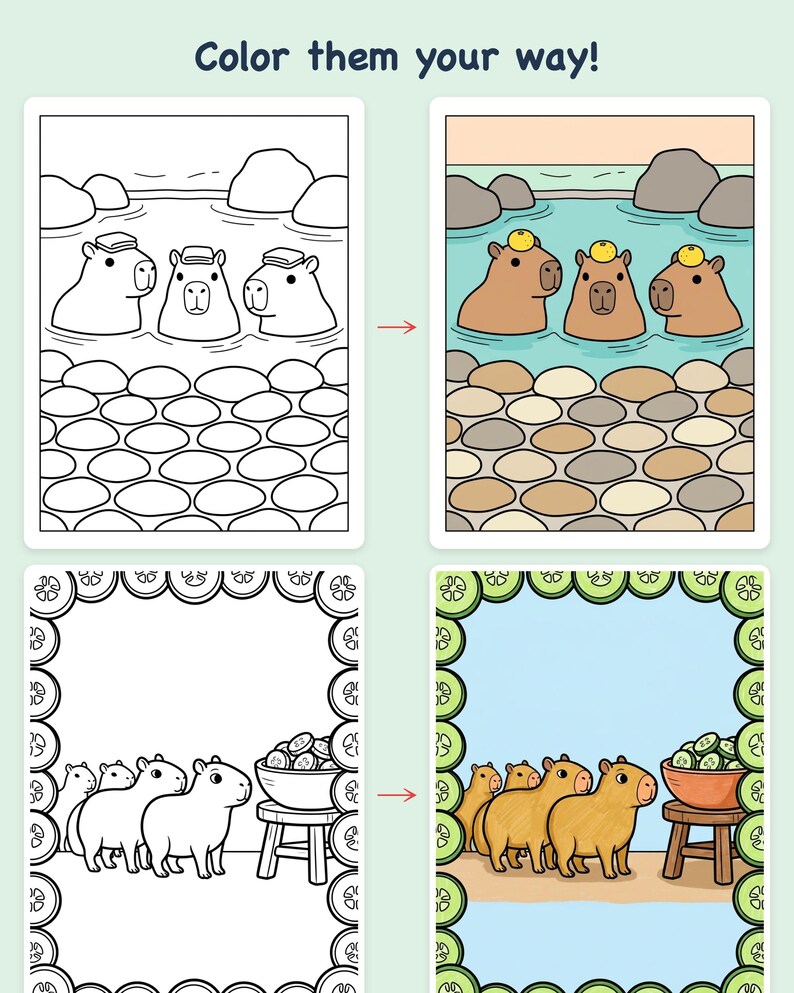 Capybara Calm Days Coloring Book — The World's Most Relaxed Printable PDF for Kids and Adults, 44 Pages, Instant Download image 3